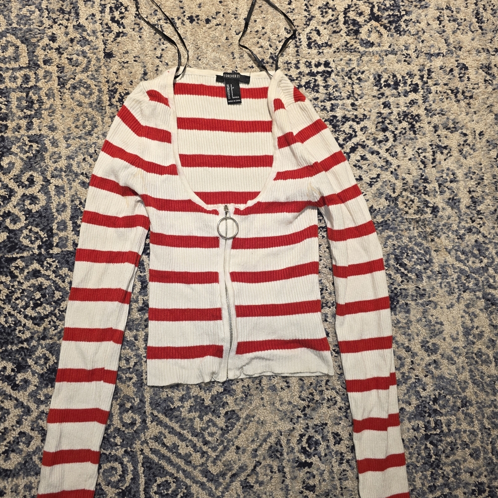 Forever 21 Red and White Striped Long Sleeve Top